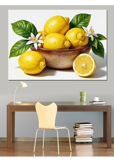 Sepette Limonlar Natürmort Dekoratif Kanvas - Mdf Ahşap Tablo