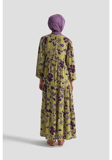 Armine Trend Çiçek Desenli Elbise-yeşil 25yt910 Yeşil