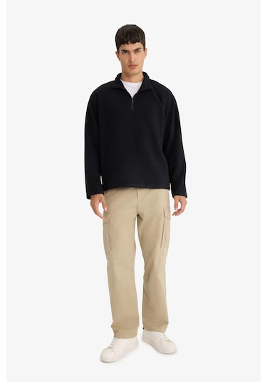 Defacto Relax Fit Yarım Fermuarlı Polar Sweatshirt F0448ax25aubk81 Siyah-bk81