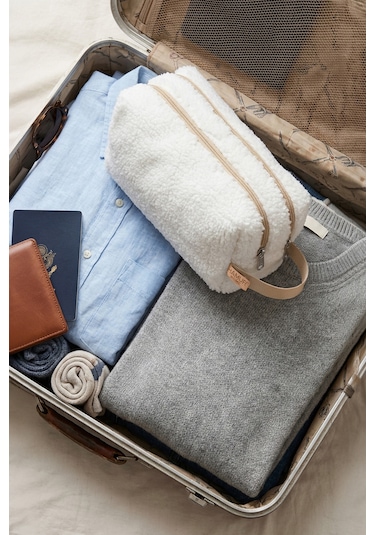 Fluffy Çift Fermuarlı Organizer Çanta Xl Bej