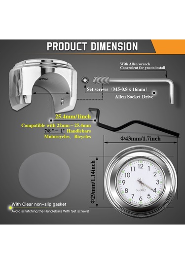 Evrensel Motosiklet Gidon Ölçer Bisiklet Termometresi Gümüş