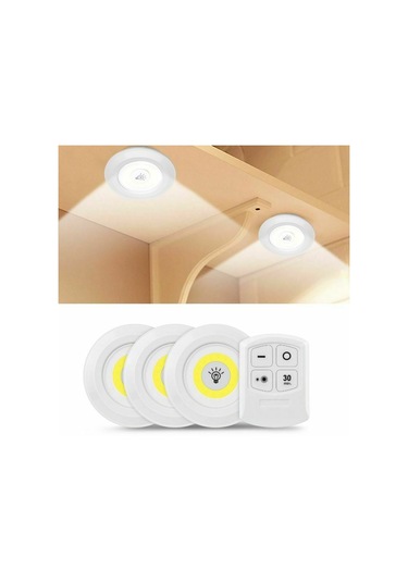 Uzaktan Kumandalı 3'lü Kendinden Yapışkanlı Led Spot Işığı 1 Paket