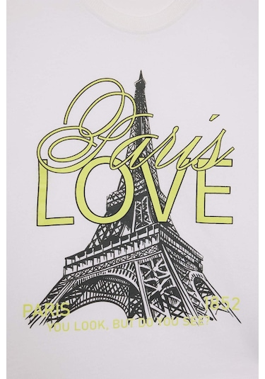 DeFacto Kız Çocuk Relax Fit Bisiklet Yaka Baskılı Kısa Kollu Tişört E0353A825SMWT34 Beyaz