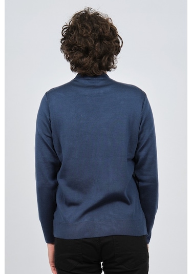 Çizgi Triko Erkek Yarım Balıkçı Yaka Desenli Kazak 42564225 Indig Indigo İndigo