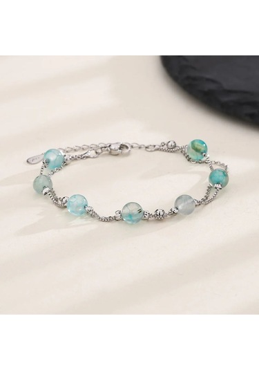 925 Ayar Gümüş Mavi Kristal Taşlarla Süslü Bileklik