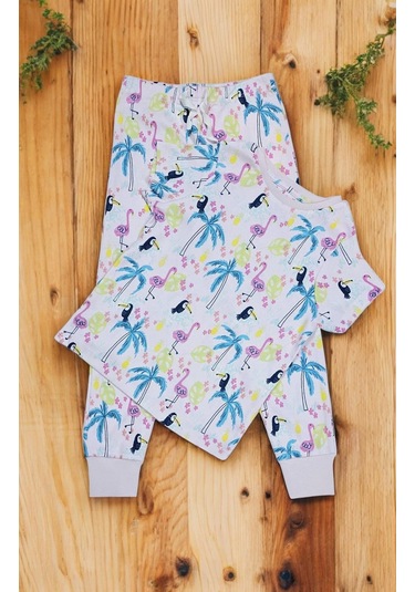 Flamingo Desenli Kısa Kol Kız Çocuk Pijama Takım Pembe
