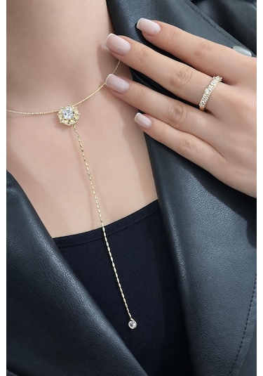 Choker Taşlı Y Kolye Gold Diğer