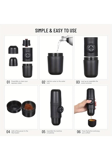 Xuweiwei Siyah Taşınabilir Espresso Makinesi Manuel İşletim Kamp Yürüyüş Ofis İçin Mini Seyahat Kahve Potu