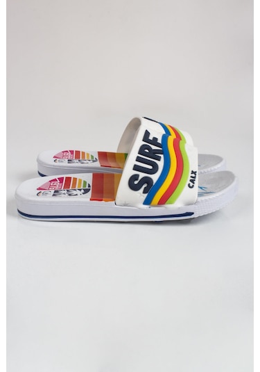 Erkek Çocuk Renkli Dalga Desenli Terlik-5669-beyaz Beyaz