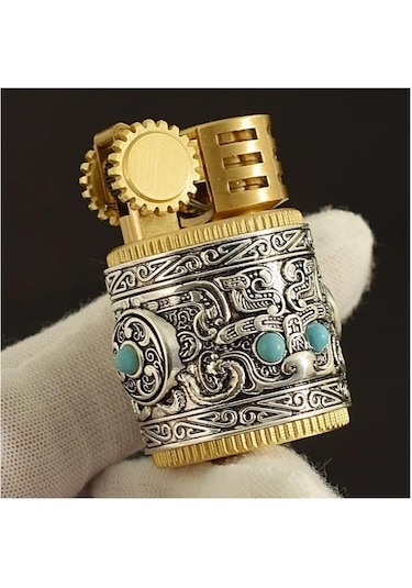 Mini Retro Sultan Benzinli İşlemeli Kadın Çakmak Metal