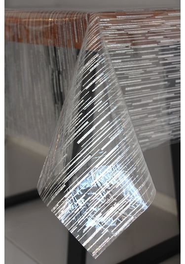 Pvc Şeffaf Desenli Silinebilir Muşamba Masa Örtüsü 410-düzçizgili Gümüş