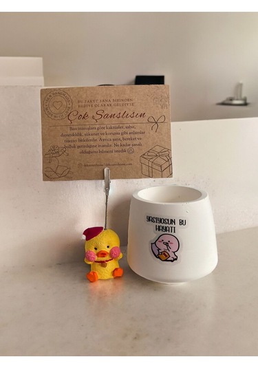 Yaşıyorsun Bu Hayatı Temalı Komik Karikatür Baskılı Ve Civciv Not Tutacağı Hediyelik Ofis Seti Beyaz