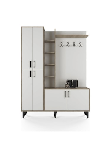 Berlin Portmanto - Sonoma Meşe - Beyaz