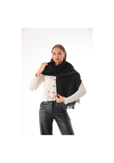 Çift Taraflı Yumuşak Dokulu Siyah Şal Atkı Siyah