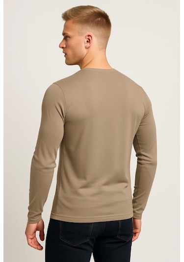 Axxel Erkek Toprak Rengi Uzun Kollu T-shirt-d236 Açık Kahverengi