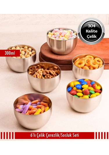 Steel&More Çelik Sosluk 6 Parça Çerezlik Seti - 9cm Gri