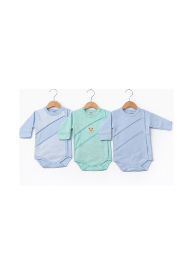 Kardeşler Baby 3'lü Kendinden Eldivenli Çıtçıtlı Body Mavi
