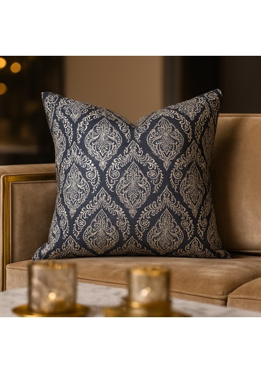 Klasik Desenli Gri Duck Kırlent Kılıfı Lüks Dokulu, Fermuarlı 45 x 45