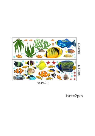 Gajeena Renkli Tropikal Balık Duvar Çıkartması - Çocuk Odası Ve Banyo Dekoru 2 Adet Çok Renkli