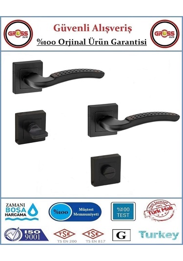 Noktalı Rozetli Wc Banyo Kapı Kolu - Mat Siyah - 1 Takım Ön Ve Arka