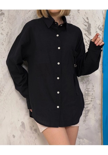 Relax Fit Keten Gömlek Siyah S255349 Siyah