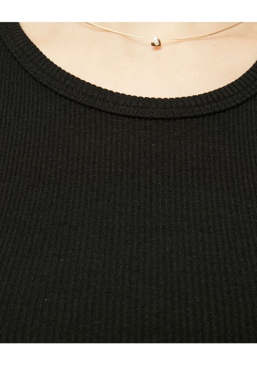 Bella Dossi Rahat Siyah Kaşkorse Kolsuz Sıfır Yaka Kadın Crop Top Siyah