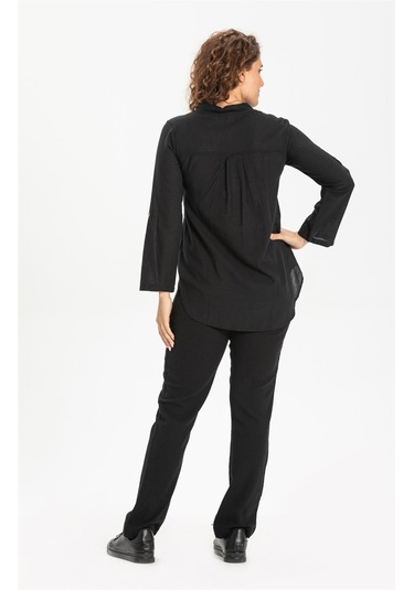 Uzun Kol Şile Bezi Akasya Bluz Siyah Syh Siyah