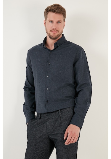 Buratti Pamuklu Regular Fit Düğmeli Yaka Kışlık Erkek Gömlek Cf24W127079 Lacivert