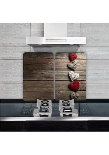 Cam Ocak Koruyucu ve Kesim Tablası Beşli Kalpler   80Cm X 52Cm 2