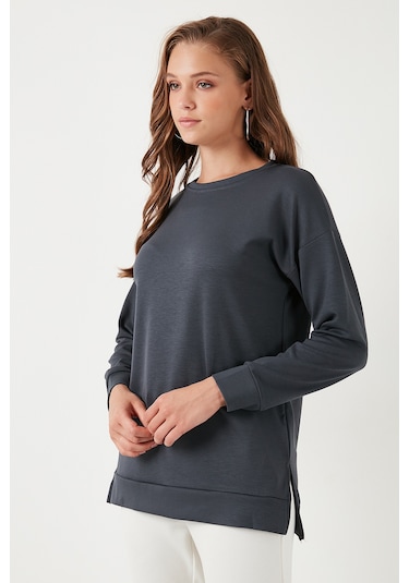 Lela Streç Oversize Fit Bisiklet Yaka Modal Kumaş Bayan Sweat 5865877 Füme Lela Streç Oversize Fit Bisiklet Yaka Modal Kumaş Bayan Sweat 5865877 Füme