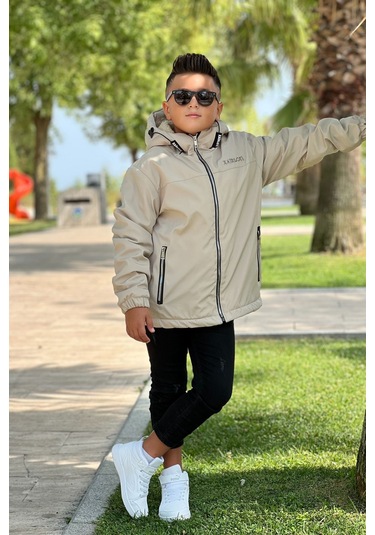 Erkek Çocuk Sabit Kapüşonlu Metal Armalı İçi Kürklü Mont Km3987 Bej