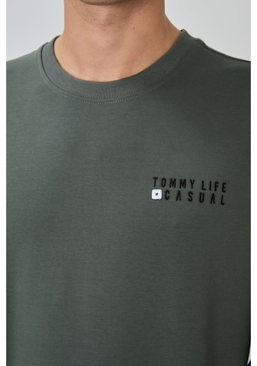 Tommy Life Çağla - Siyah Casual O Yaka Lastik Paça Pamuklu Erkek Oversize Eşofman Takımı - 85120 Yeşil - Siyah