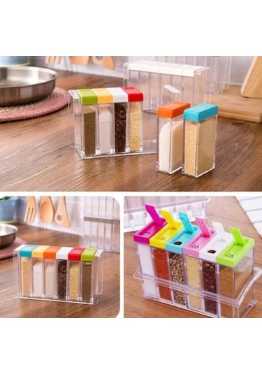 Createtech Mutfak Baharat Konteyneri 6in1 Çeşni Dağıtıcı Tuz Kutusu Şeffaf