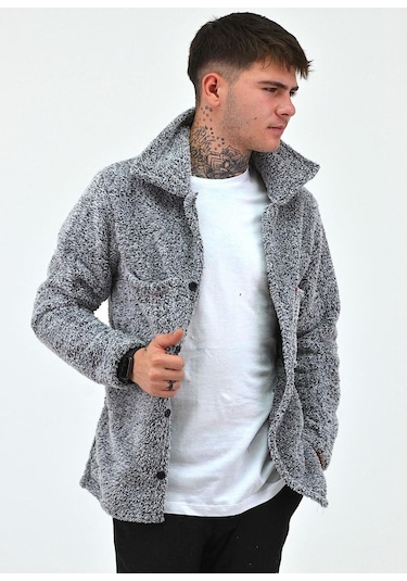 Beybun Boutique Unisex Peluş Polar Hırka Ceket Kılçıklı Gri