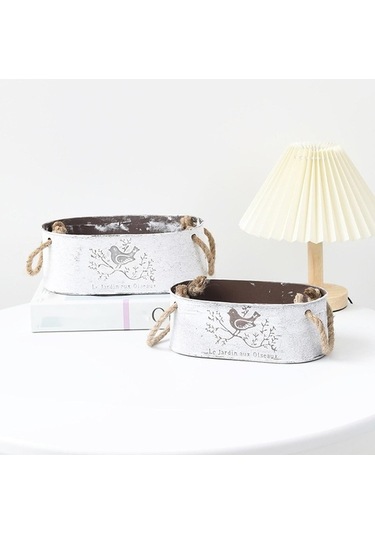 Pazly Vazo Suntek Saksuk Rustik Metal Çiçek Kovası Demir 24x13x9cm