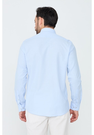 White Stone Mavi %100 Pamuk Regular Fit Erkek Uzun Kollu Gömlek MAVİ