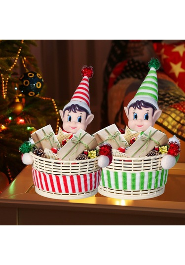 Suofeng Noel Elfesi Şeker Sepeti - Festivite Dekorasyonu Ve Atıştırmalık Saklama Kutusu, Kırmızı Yeşil Tasarım, Partiler İçin Pratik Depo