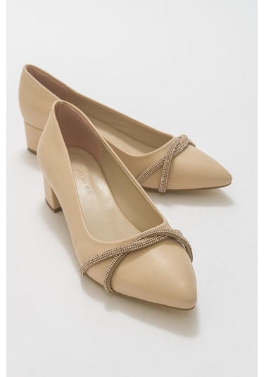 Büyük Numara Bayan Topuklu Klasik Taşlı Günlük  Ayakkabı