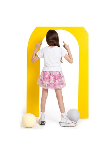 Kız Çocuk Zambak Detaylı Etekli Takım Pembe