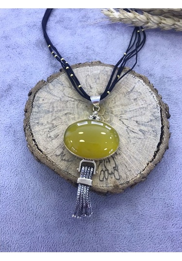 Sarı Akik Taşlı Gümüş Kolye 925 Ayar Taş 512653732