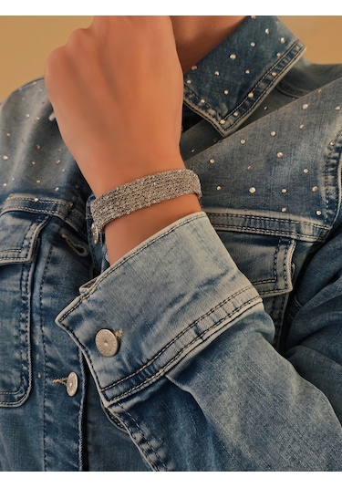 Kordon Çelik Zincir Örme 8 Sıralı El Yapımı Silver Renk Bohem Bileklik Gümüş