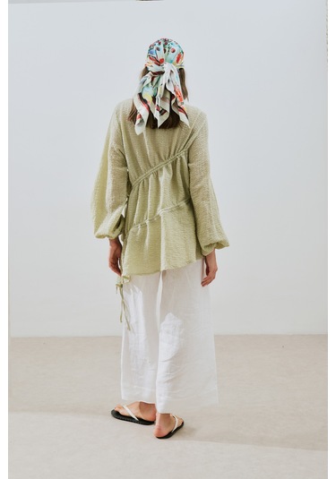 Büzgü Bağlamalı Dokulu Tunik Yeşil Yeşil