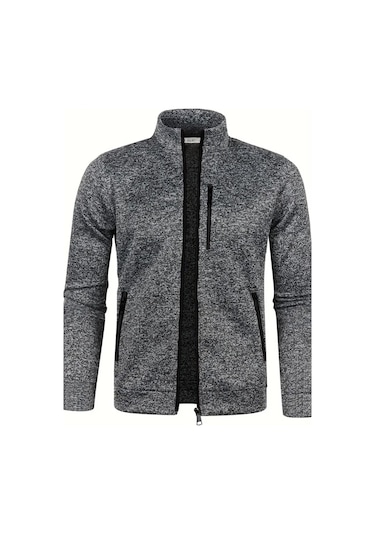 Ghassy Co. Erkek Kırçıllı Yüzey Hafif Rüzgar Geçirmez Tam Fermuarlı Polar Ceket Füme