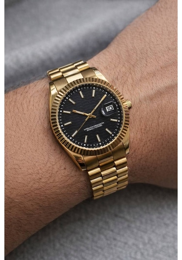Aurex Royal Gold Erkek Kol Saatı Sıyah Kadran Quarts Altın