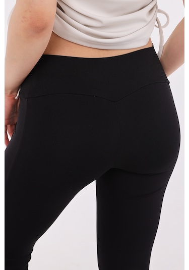 Scorp Ivy Kadın Yüksek Bel Yırtmaçlı Bol Paça Spor Tayt Siyah STANDART