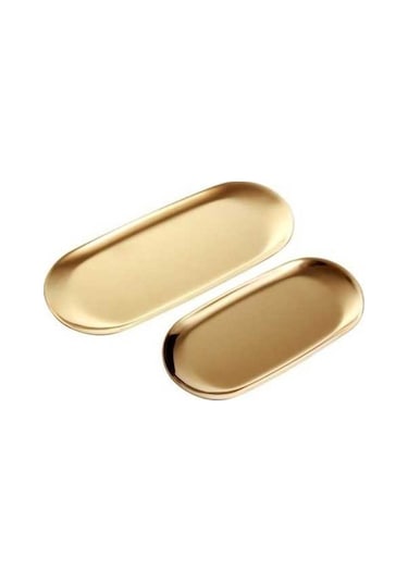 Fastbuy 2 Adet Altın Oval Paslanmaz Çelik Biblo Tepsiler, Havlu Saklama Plakası, Antrasit Gri Çay Ve Meyve Tep Antrasit - Gri