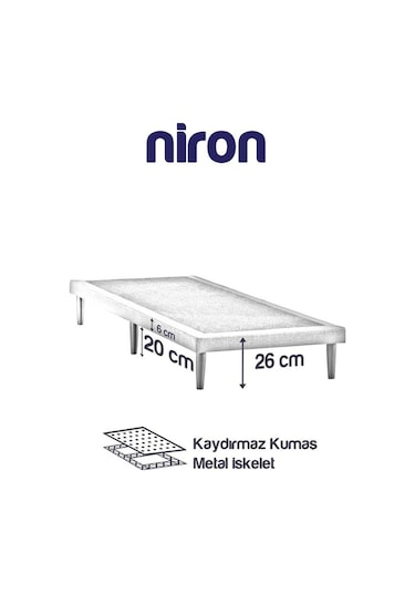 Niron Slim Karyola 180x200 Çift Kişilik Baza, Metal İskeletli Yüksek Ayaklı Koyu Gri Keten Kumaşlı
