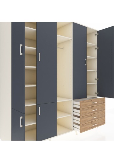 Kronos Dolap 14 Raflı 4 Çekmeceli Tek Askılı 220x59x243 Aytaşı-antrasit/çam Antrasıt/atlas Çam