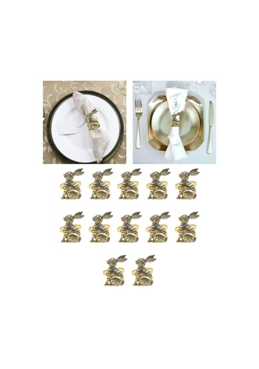 Homyl Tavşan Desenli Paskalya Peçete Halkaları Şükran Altın Altın