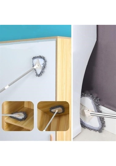 Zmc Bilişim Teleskopik Saplı 150 Cm Üçgen Mop Cam Duvar Tavan Fayans Parke Temizleyici Mop